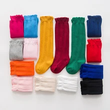 2017 New Spring Summer Baby Girls Cotton Knee High Socks Kids Toddle Double Needle Short Socks