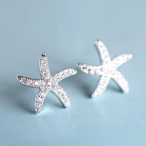 

DreamySky Real 925 Sterling Silver Cubic Zirconia Star Starfish Earrings For Women Statement Earings Fashion Jewelry Brincos