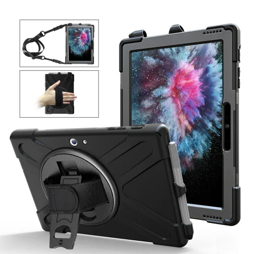 

HYYGEDeal 3 in 1 Shockproof 360 Degree Rotating Hand Strap&Neck Strap TPU+PC Tablet case for Microsoft Surface pro 4 5 6