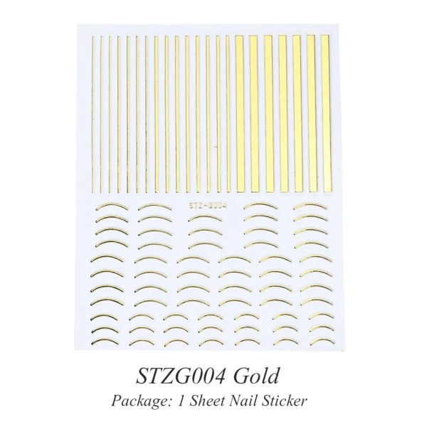 1pcs STZG004 Gold Золотые стикеры 3D на ногти Nail Art Наклейки геометрические DIY кривые полосы линии фольги для ногтей Стикеры Маникюр Клей Советы CHSTZG001-013 - Цвет: 1pcs STZG004 Gold