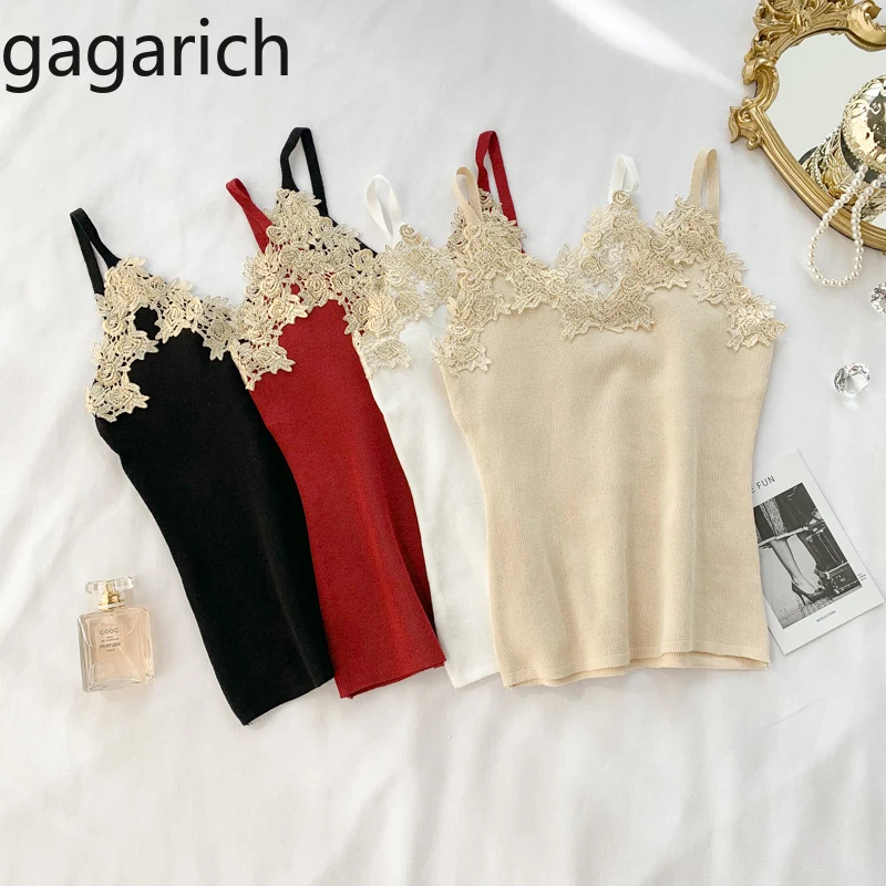 

Gagarich Women Dress 2019 Camisole Female Retro Home Style Sexy Lace V-neck Back Waist Slim Knitted Vest Summer Ins Tide