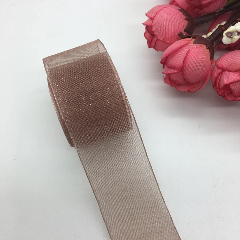 5 ярдов/партия "(25 мм) лента из органзы бант для свадебного украшения, кружевных ремесел - Цвет: Brown