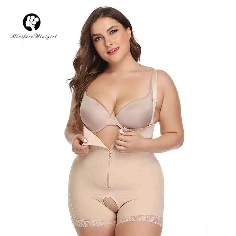 

Minifaceminigirl Women's Plus Size Latex Waist Trainer Bodysuit Firm Control Shapewear Open Bust Zipper Bodysuit Body Shaper