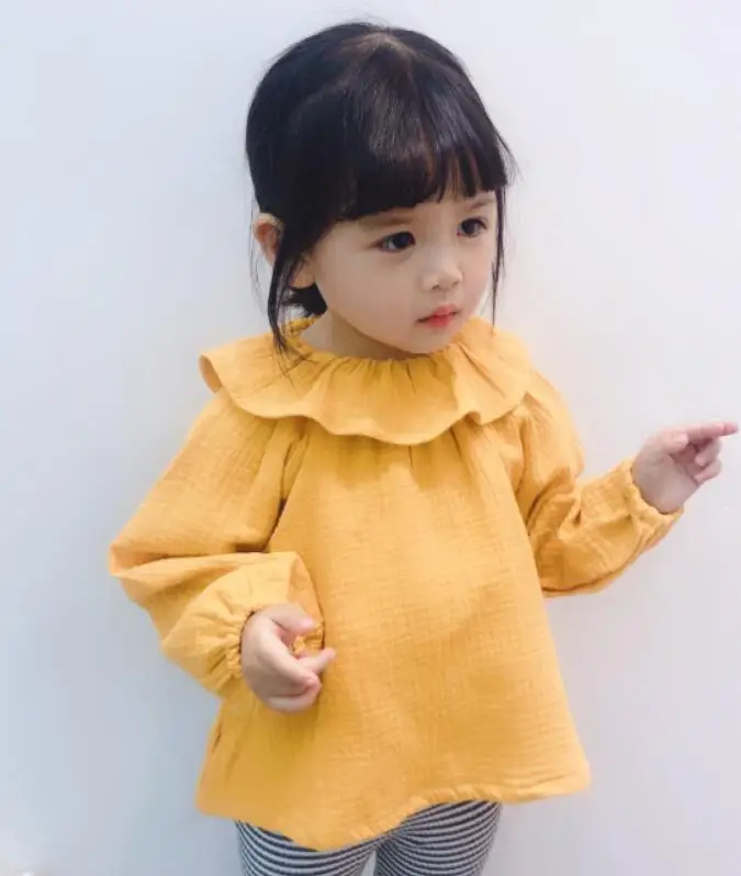 Брендовая блузка для мальчиков; Новинка года; сезон весна-осень; блузка для маленьких мальчиков и девочек в японском и корейском стиле; милая детская льняная одежда с оборками - Цвет: Yellow