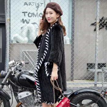 

2019 winter new imported mink fur woven fur coat female long section lapel mink coat