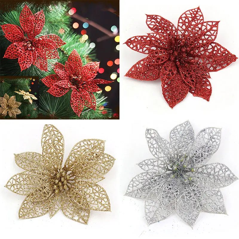 

1PCS Glitter Beautiful Christmas Hollow Flowers Party Xmas Tree Decorations Ornaments Wedding Party Decor Ornaments