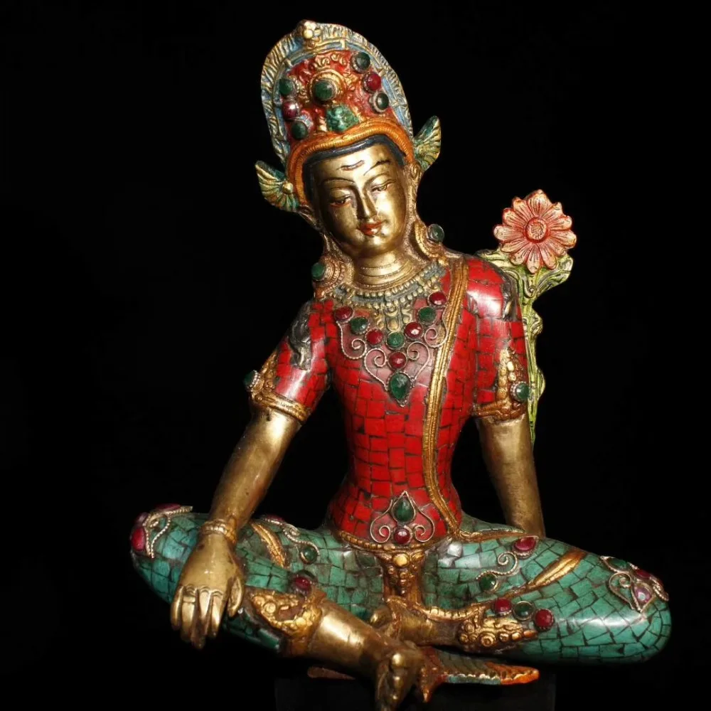 old White Copper Collection Chinese Handmade 4 Face Buddha head Statue