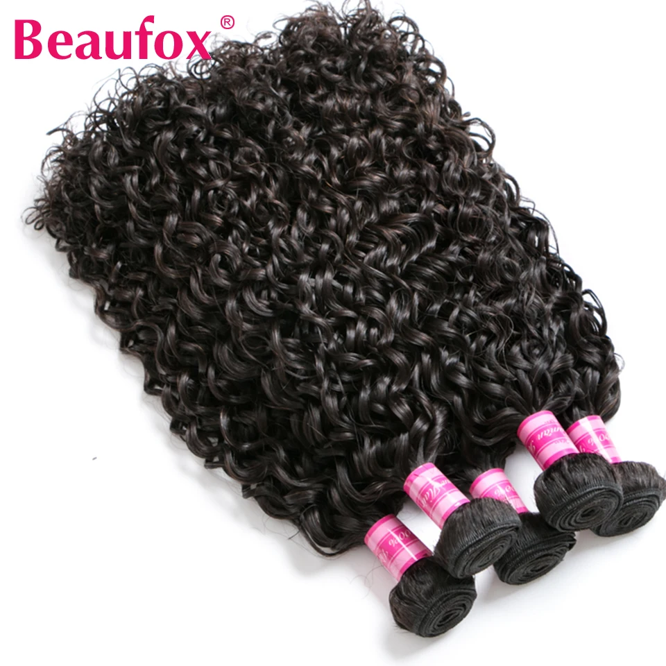 Beaufox волнистые пучки с закрытием Remy человеческие волосы бразильские