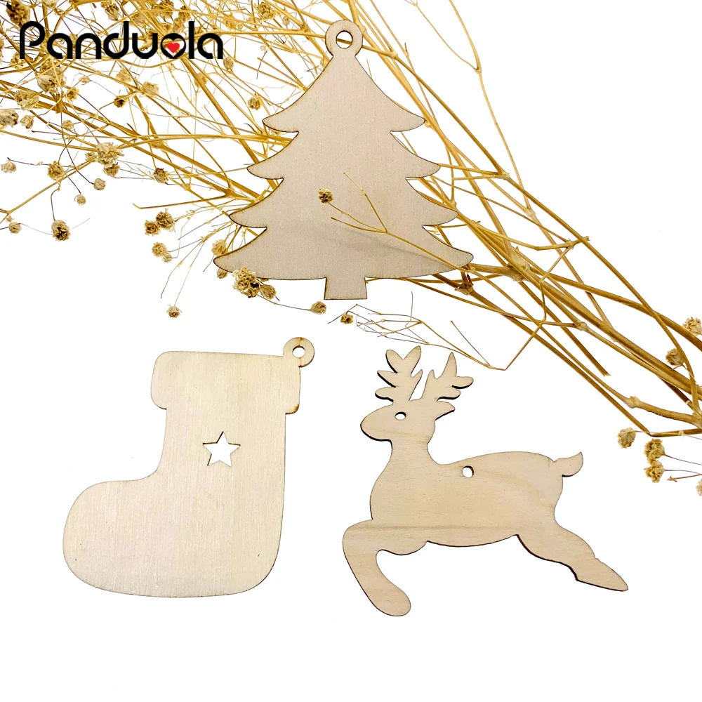 

10PCS Vintage Creative Wooden Christmas Decor Pendants Ornaments DIY Wood Crafts For Xmas Tree Home Party Kids Gift Decorations