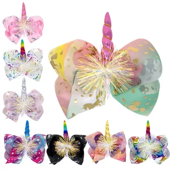 

10pcs Fashion Cute Glitter Pom Pom Bowknot Hairpins Unicorn Ribbon Bow Hair Clips Princess Headwear Boutique Hair Accessories