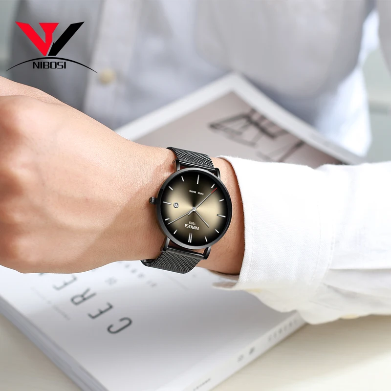 NIBOSI Топ люксовый бренд часы мужские унисекс часы женские водонепроницаемые простой стиль сетка нержавеющая сталь Relogio Masculino