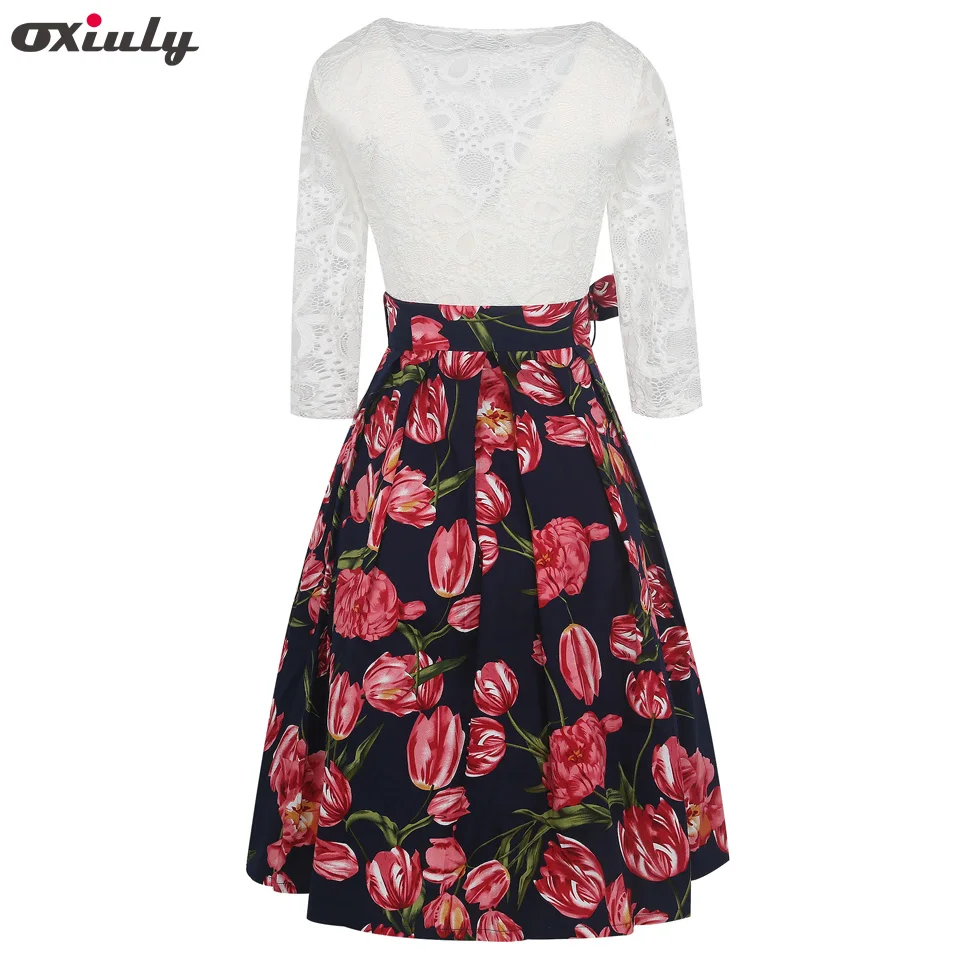 Oxiuly Цветочный принт кружевное элегантное платье пэчворк Vestidos 3/4 для девочек