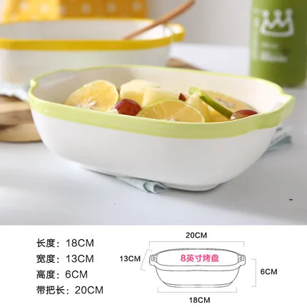700 мл красивая керамическая запеченная тарелка для фруктов прямоугольная духовка посуда тарелка для выпечки сыра Западная еда Бытовая супница - Цвет: light green