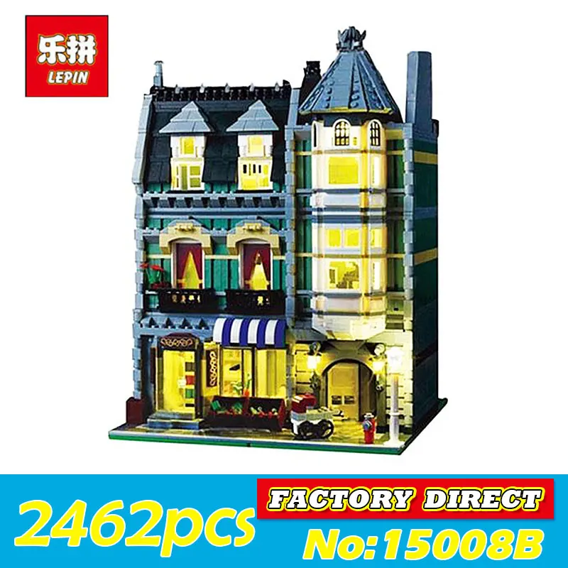 

LEPIN 15008B Green Grocer Set Genuine Streetview city Series 10th Anniversary Light Version Building Blocks Bricks Toys 10185