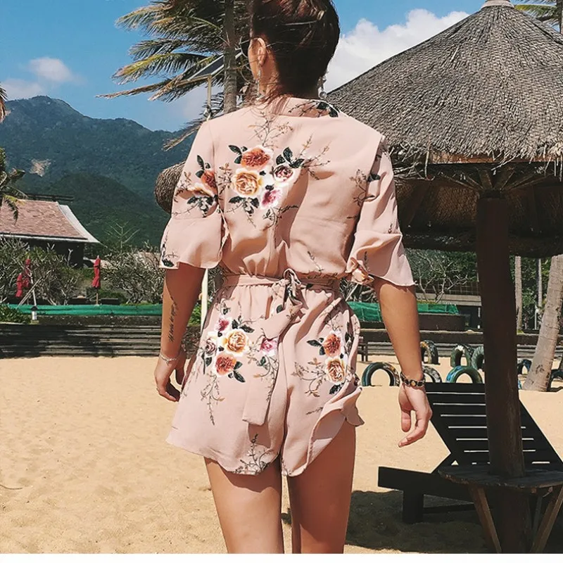 plus size rompers womens jumpsuit short summer beach overalls ladies rompers 2018 one piece floral playsuit romper xxl DN7921.