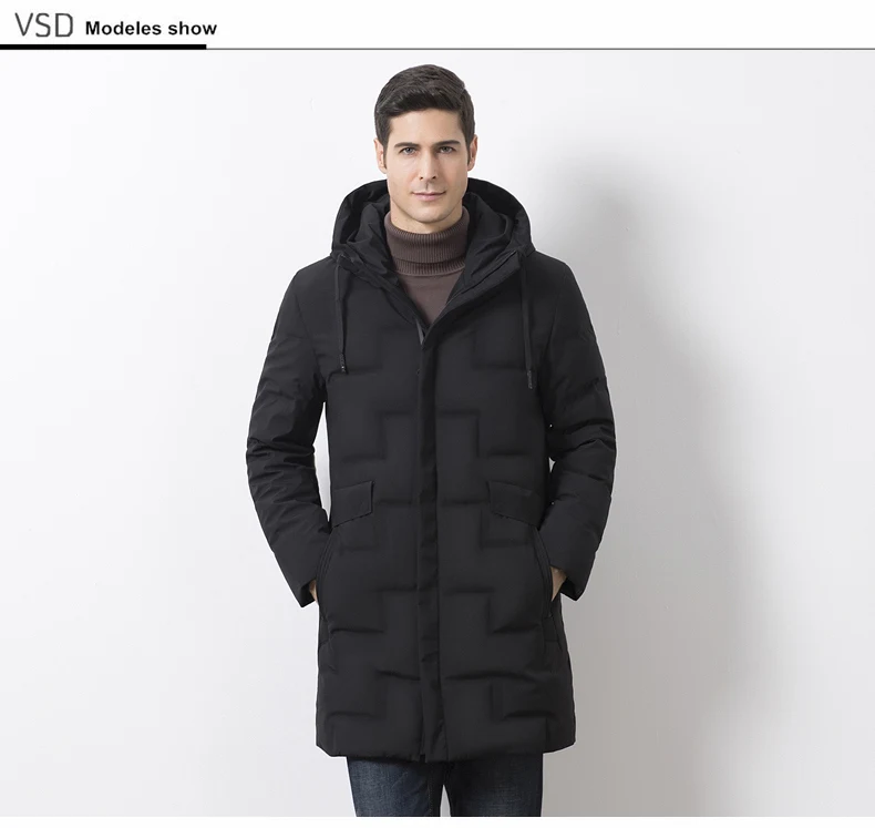 VSD Warm Winter Down Jacket Windproof Hooded Collar Men's Parka Male Big Coat Smart Casual Covered Button (8)
