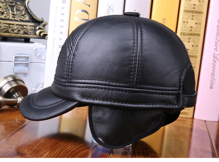 Мужская кожаная шляпа, бейсбольная кепка для взрослых, бейсбольная кепка из натуральной кожи для взрослых, модная уличная Кепка с защитой ушей, B-7250