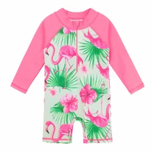 BAOHULU, розовый, цветочный принт, фламинго, одежда для купания для маленьких девочек, длинный рукав, детская одежда для купания для девочек и мальчиков, купальник для малышей