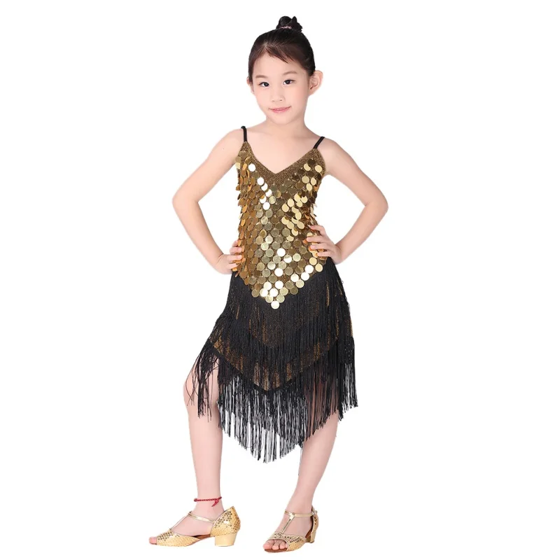 

Girl Performance Dress Tassel Dancing Clothes Salsa Costume Ballroom Competition Latin Sequin Dancewear For Girls