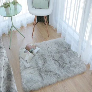 

5 Colors Sheepskin Wool Carpet to The Floor Chair Cover Bedroom Faux Mat Seat Pad Plain Skin Fur Plain Fluffy Area Rugs Washable