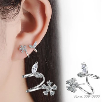 

925 Sterling Silver Zirconia Leaves Snowflake Stud Earrings For Women Brincos de Prata oorbellen boucle d'oreille Gift S-E336