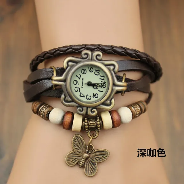 Hot Sales Vintage Cow Leather watch women ladies Fashion butterfly beads dress q Hot Sales Vintage Cow Leather watch women ladies Fashion butterfly beads dress q