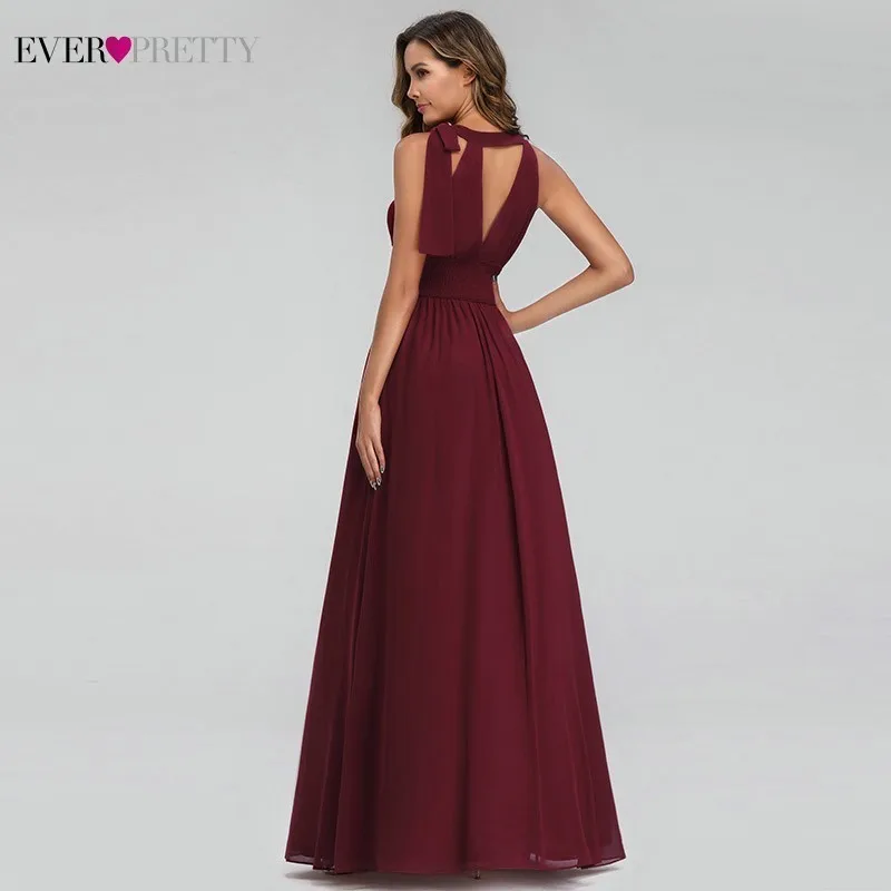 Burgundy Evening Dresses Long Ever Pretty A-Line Halter Sleeveless Elegant Summer Formal Party Dresses Vestido Longo Festa 2019