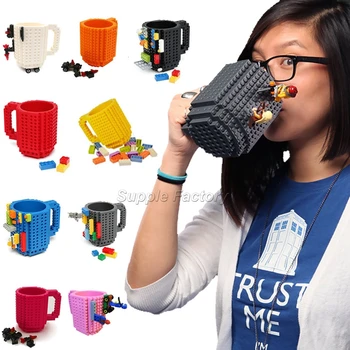 

100pcs/lot Creative DIY Block Puzzle Mug Drinkware Building Blocks Mugs Build-On Brick creative Mug Coffee Cup Free Shipping