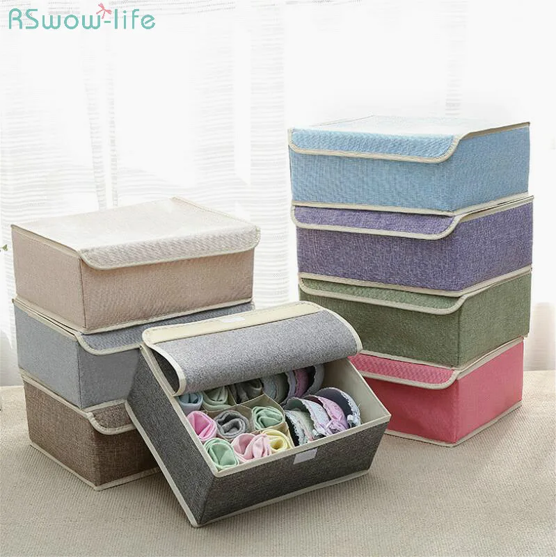 

13-Grid Drawer Divider Travel Organizer Houseware Supplies Underware Storage Box Closet Organizers Boxes Bra Case Cotton Linen