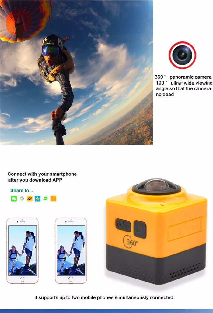 SOOCOO на C-UBE360 Мини Спорт экшн-камера 360 панорамный VR Камера s широкоугольный 720 P 360x190 HD видеокамера Встроенный Wi-Fi Cam