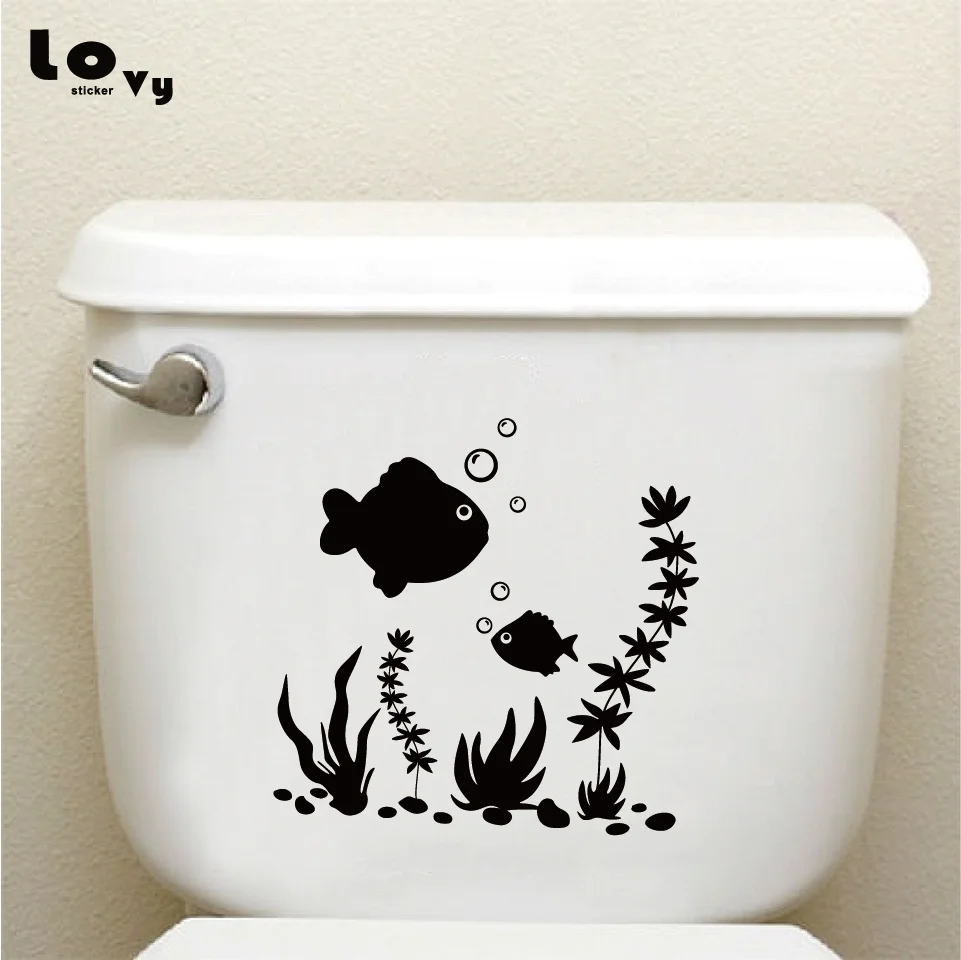 

Fish Aquarium Vinyl Wall Sticker Creative Cartoon Animal Toilet Stickers Home Decor TS070