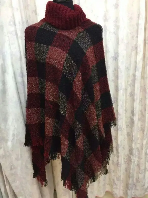 Нерегулярный женский плащ с бахромой свитер большого размера геометрический нестандартный плащ пальто Зимний популярный свободный Плащ шаль - Цвет: HongHei