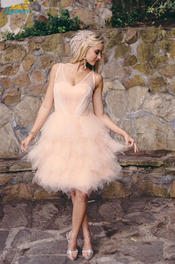 Unique V neck fiesta vestidos de cortos para adolescentes de la manera longitud de la rodilla Mini con gradas de tulle de noche Formal del partido vestidos|prom dresses 2017|v