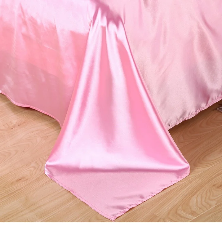 Pure Satin Silk Bedding Set Home Textile King Queen Size Bed Set Bedclothes Duvet Cover Flat Sheet Pillowcases 36