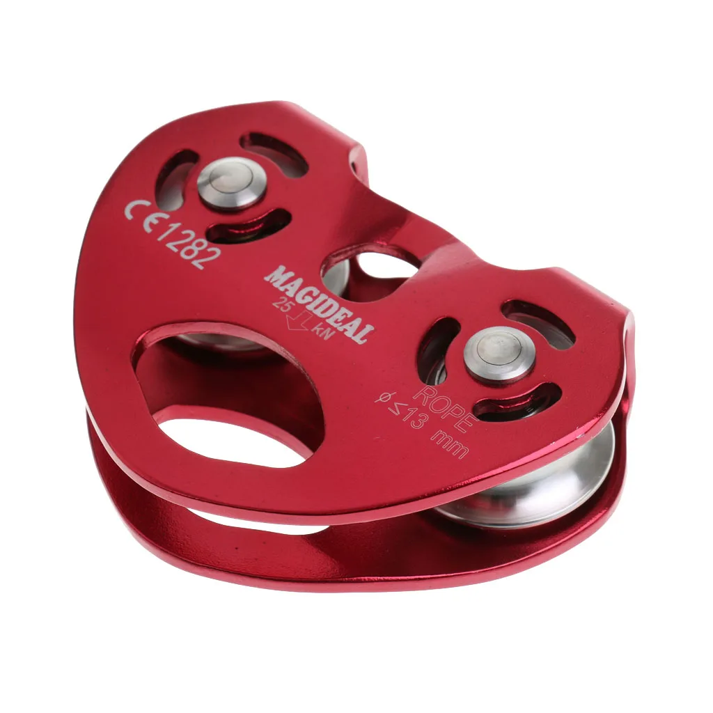 25KN Outdoor Rock Climbing Rescue Dual Pulley  Zip Line Pulley Aluminum Magnesium Alloy Climbing Gear Hammock Hanging Device
