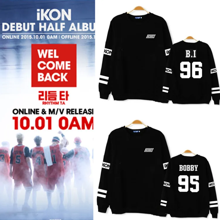 K POP ikon Collective Welcome Back My Hoody свитшоты concert debut album Пуловер черный с длинными рукавами