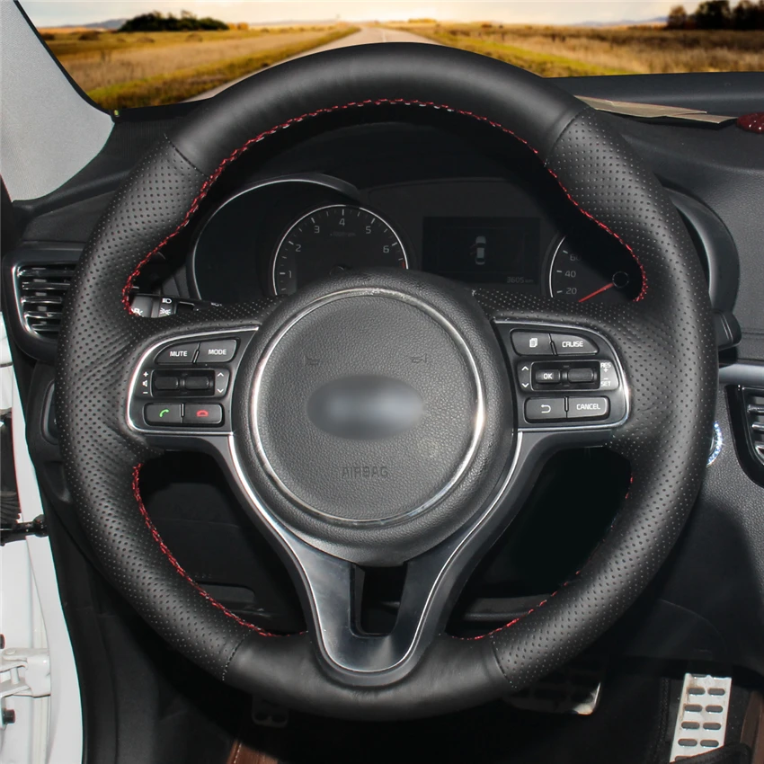 DIY черный PU микро волоконный кожаный чехол для рулевого колеса автомобиля для Kia K5 Optima- Sportage KX5- Niro