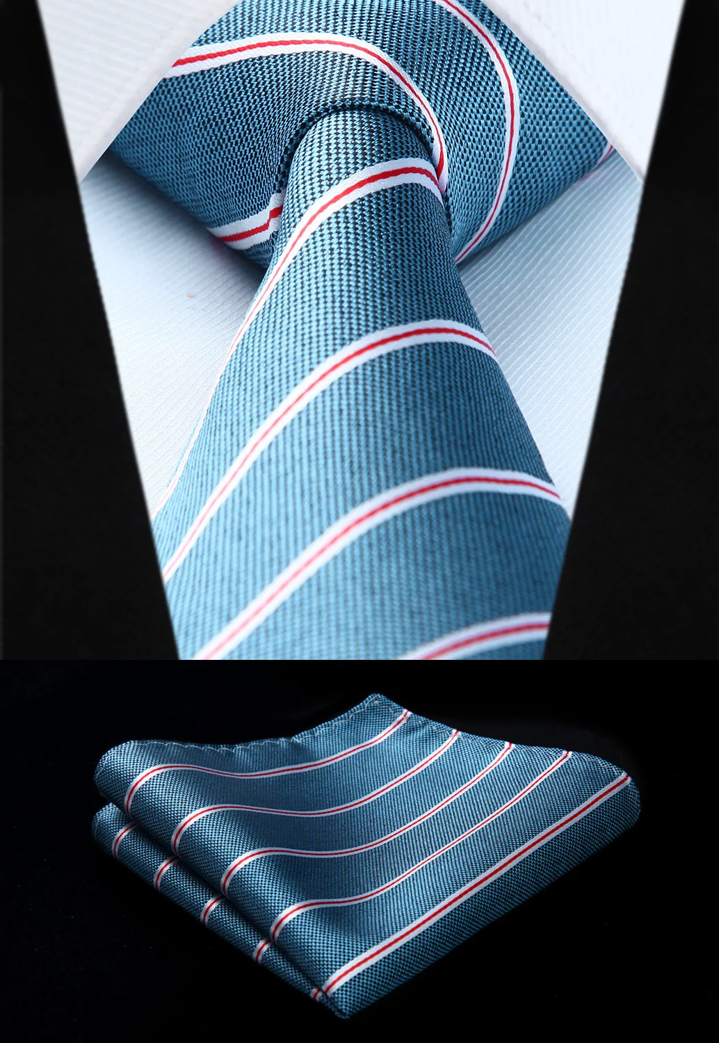 

Woven Classic Tie Necktie Aqua Red Striped 3.4" Silk Tie Party Wedding Handkerchief Set New#TS707B8S