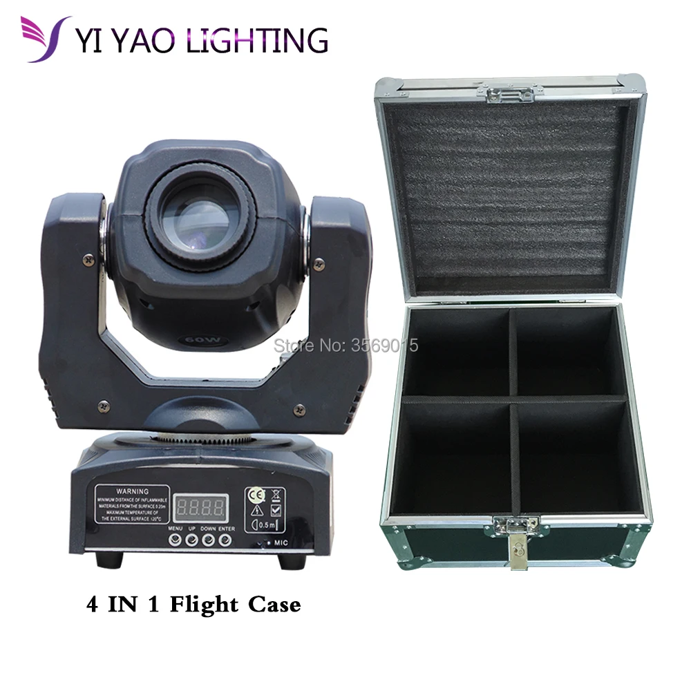 

Flight Case led spot Mini Moving Head Light 60W DMX dj 7 gobos effect stage lights/ktv bar disco 4pcs/lot
