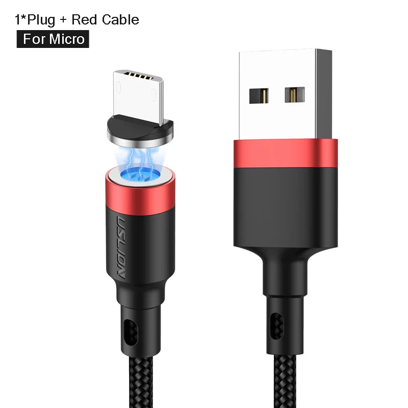 Магнитный кабель USLION 2 м 3 м 3 А Micro usb type-C кабель для быстрой зарядки type-C кабель для samsung S10 Xiaomi Microusb магнитное зарядное устройство - Цвет: Red For Micro