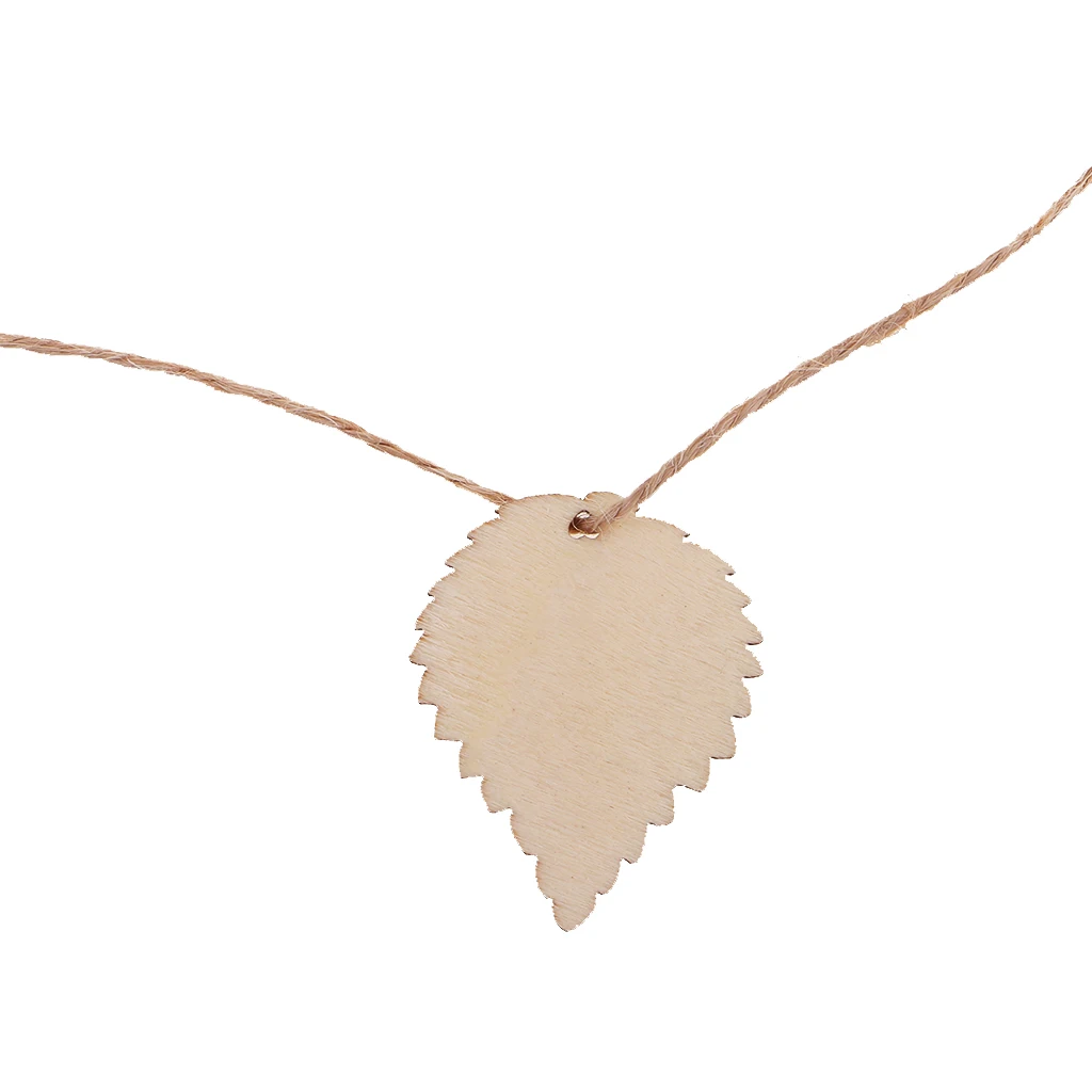 20pcs Leaf Shaped Wooden Tags Laser Cut Crafts Hanging Decor with String