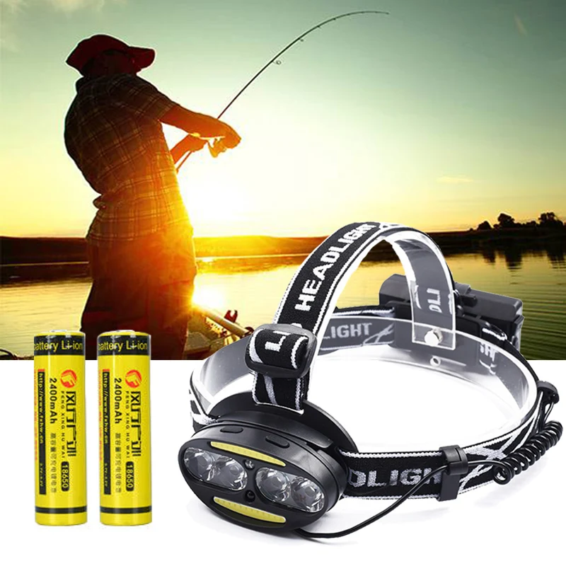 

Head Lamp Fishing 4*T6 2*COB LED Headlamp Headlight Flashlight Lantern Sensor 50000lm 18650 Rechargeable USB Torch Hunting Light