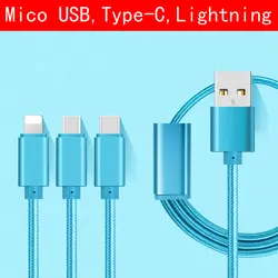 3 в 1 мобильный телефон кабели микро-usb кабель для samsung s3/4/5/76 edge huawei HtC для iPhone Ipad/Тип-c кабель для Xiaomi Meizu LG