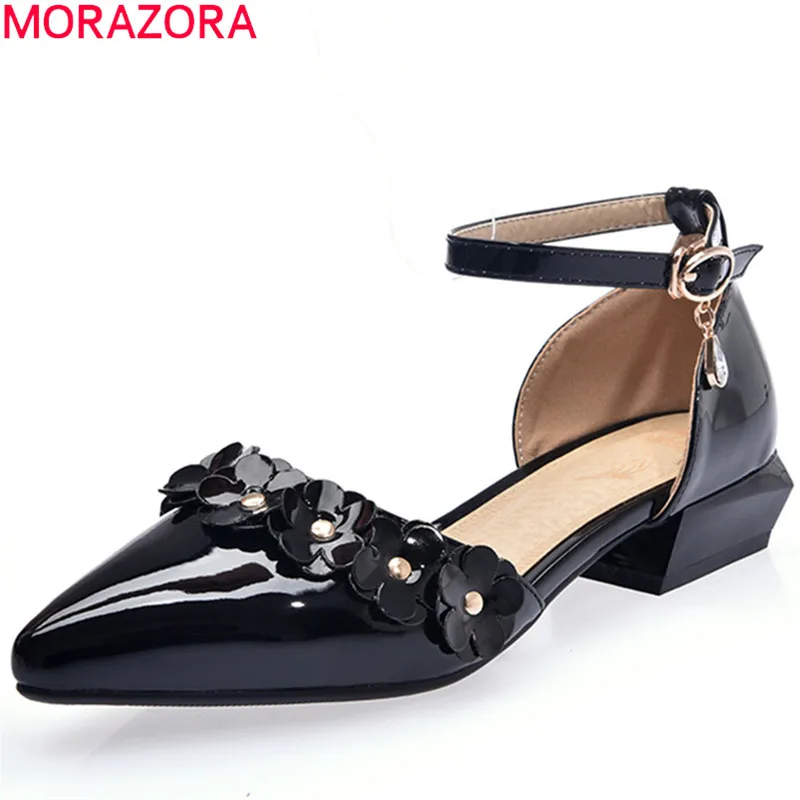 

MORAZORA new fashion 2020 pumps women shoes pointed toe with buckle flower square heels sweet ladies shoes wedding shoes