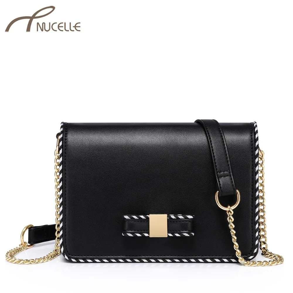 NUCELLE Brand Women's Leather Messenger Bag Ladies Fashion Chains Shoulder Purse Female Brief Flap All-match Crossbody Bags | Багаж и