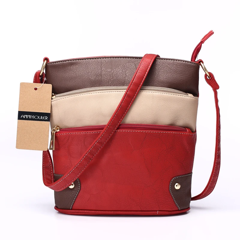 Annmouler النساء خليط الكتف حقيبة 4 ألوان حقيبة crossbody حمل حقيبة ثلاثة زيبر رسول حقيبة عالية الجودة حقائب موهير