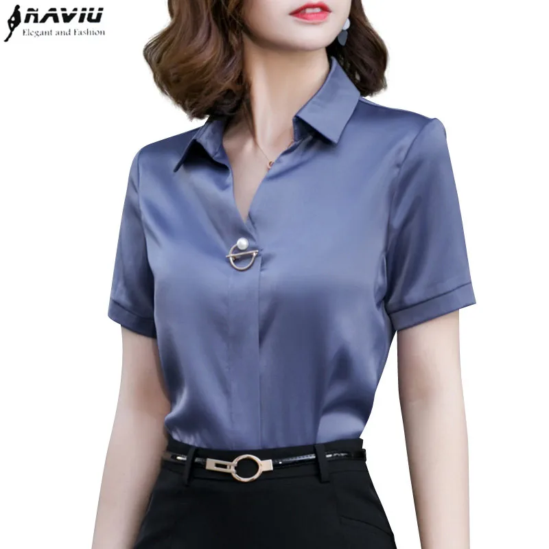 Naviu Новая модная рубашка летние женские топы и блузки с коротким рукавом blusas для офисный официальный для женщин одежда