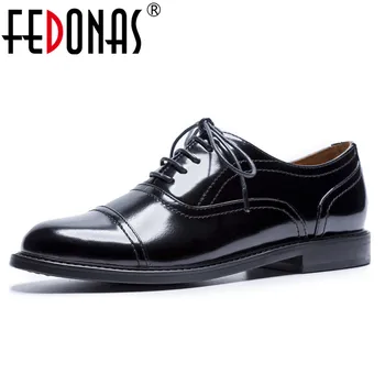 

FEDONAS Punk Black Brogue Shoes Patent Leather Lace Up Women Pumps Thick Heels Office & Career Dancing Shoes Woman New Pumps