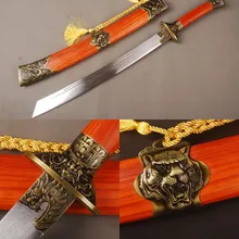 Chinese Broad Sword Dragon & Tiger Ornamented Folded Steel Blade Handmade Knife Vintage Home Decoration Nice Christmas Gift