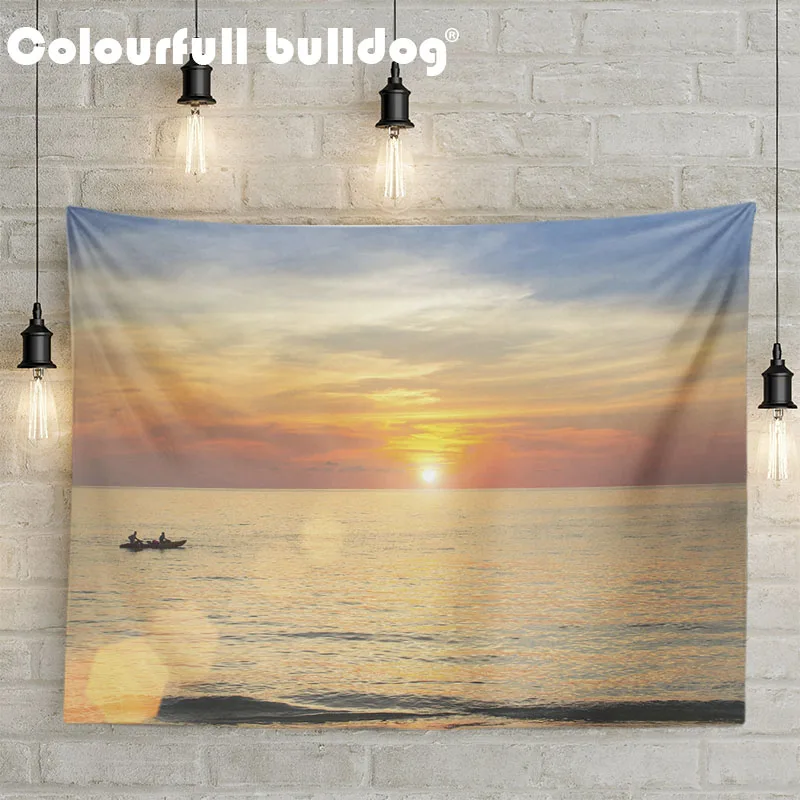 

Pretty Ocean Tapestries Landscape Wall Hanging Sunet Beach Yoga Decor Sea Water Bedspread Blue Sky Large Woven Custom Home Decor